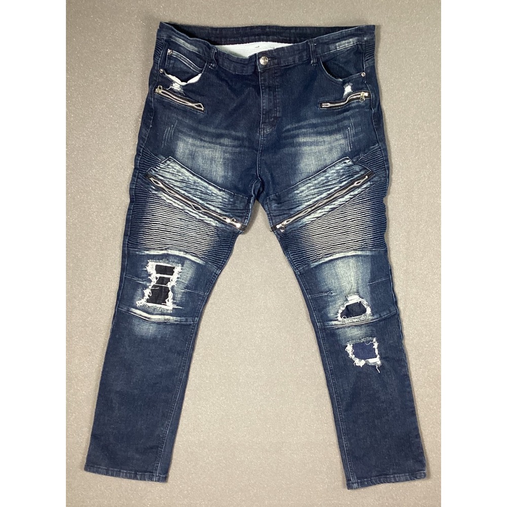 RXXKKK‎ Men's Zipper Biker Regular Fit Flex Jeans Size 42 Streetwear Moto Denim